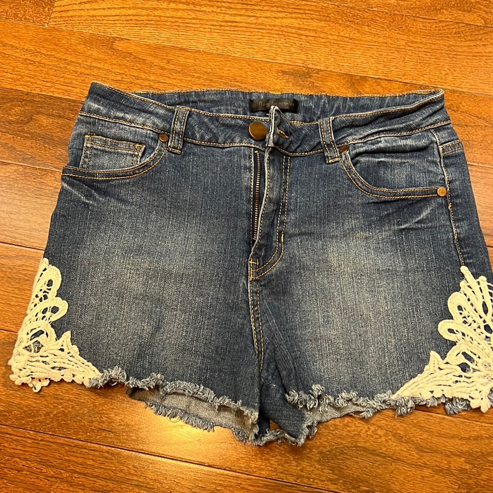 Fire Los Angeles denim shorts with lace detailing size 5